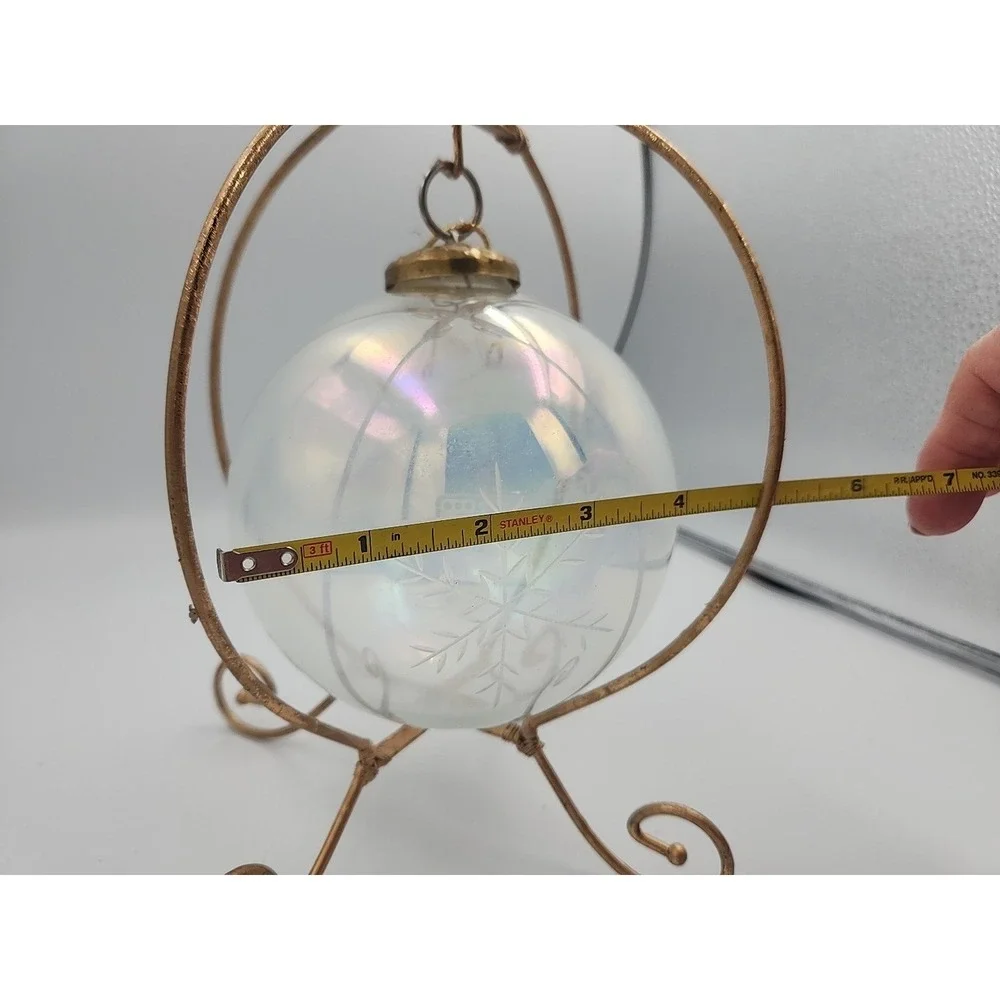 Vintage Iridescent round Kugel Style Etched star Glass large‎ Christmas Ornament